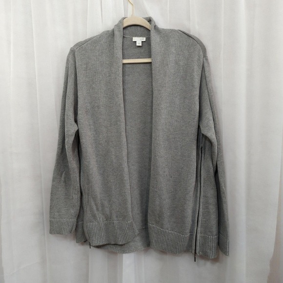 J Jill Cardigan Sweater Womens Medium Gray Side Zip 3/4 Sleeve - Picture 1 of 6